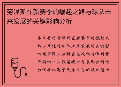 努涅斯在新赛季的崛起之路与球队未来发展的关键影响分析